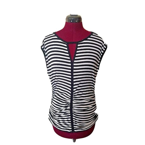 Vince Camuto Womens Top Size Medium Sleeveless Striped Ruched Keyhole Ne… - Picture 1 of 6